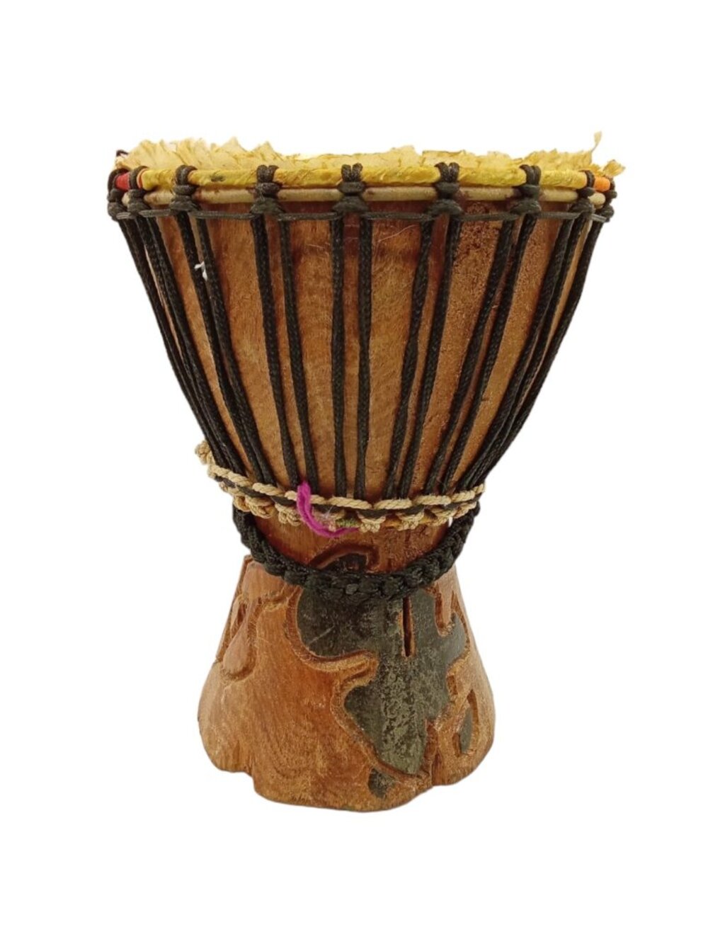 Handcrafted African Djembe Drum With Carved Details 10" Tall Natural Wood EUC